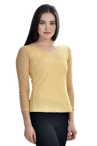 Femninora Women's Beige Color Casual Full Net Top-thumb2