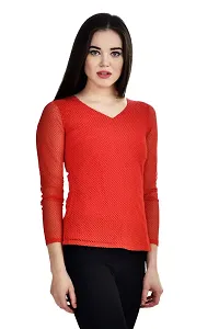 Femninora Women's Red Color Casual Full Net Top-thumb2