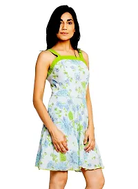 Femninora Green Color Printed Dress with Green Stripe-thumb1