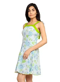 Femninora Green Color Printed Dress with Green Stripe-thumb2