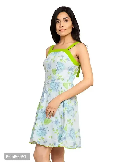 Femninora Green Color Printed Dress with Green Stripe-thumb3