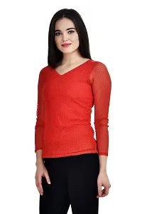 Femninora Women's Red Color Casual Full Net Top-thumb3