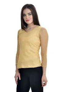 Femninora Women's Beige Color Casual Full Net Top-thumb3