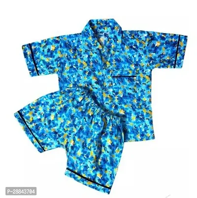 Stylish Blue Cotton Printed Top With Bottom For Boys