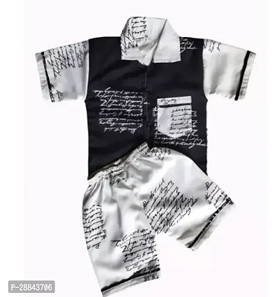 Stylish Black Cotton Printed Top With Bottom For Boys