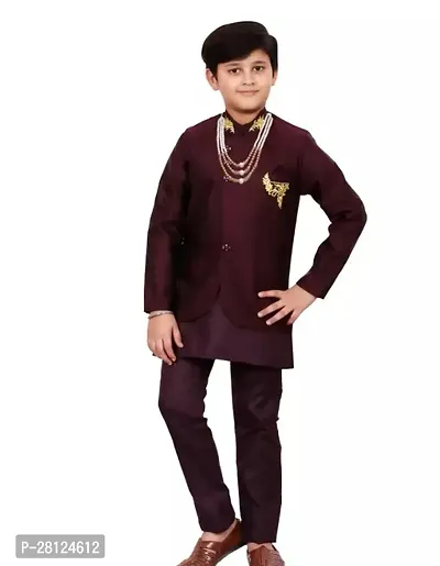 Stylish Maroon Cotton Blend Kurta Sets For Boys