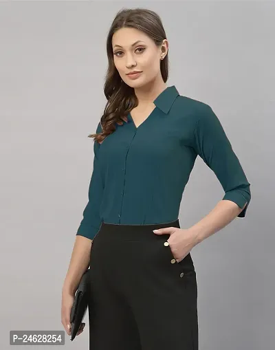 Elegant Blue Crepe  Shirt For Women