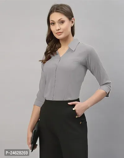 Elegant Grey Crepe  Shirt For Women-thumb0