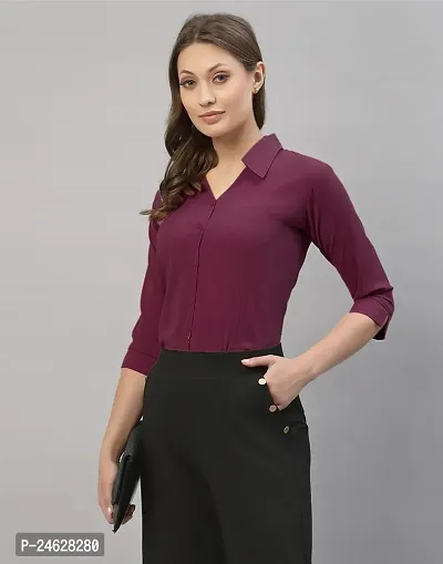 Elegant Magenta Crepe  Shirt For Women