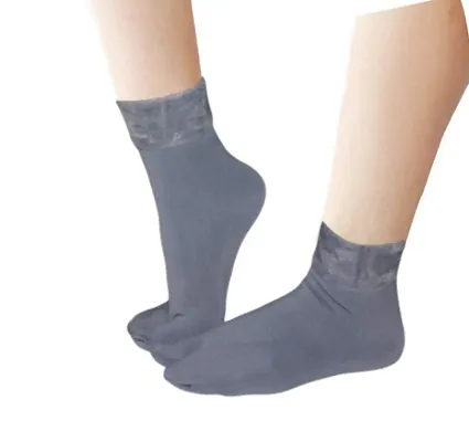 Winter Warm Grey Velvet Socks For Ladies (Pack of 2)