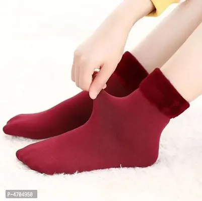 Winter Warm Maroon Velvet Socks For Ladies (Pack of 2)-thumb0