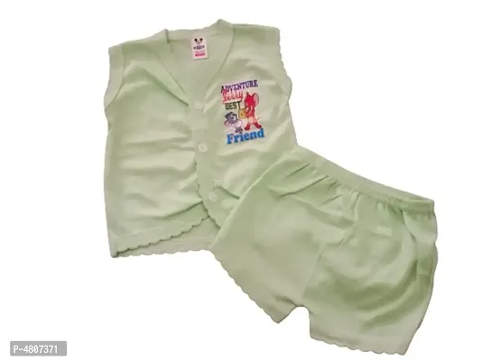 Stylish Green Cotton Printed Top Bottom Set For Kids