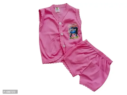 Stylish Pink Cotton Printed Top Bottom Set For Kids-thumb0