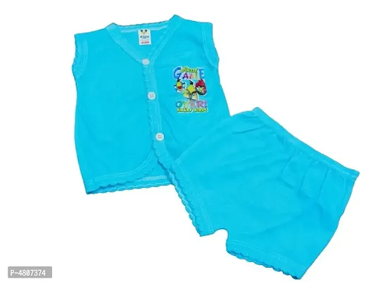 Stylish Turquoise Cotton Printed Top Bottom Set For Kids