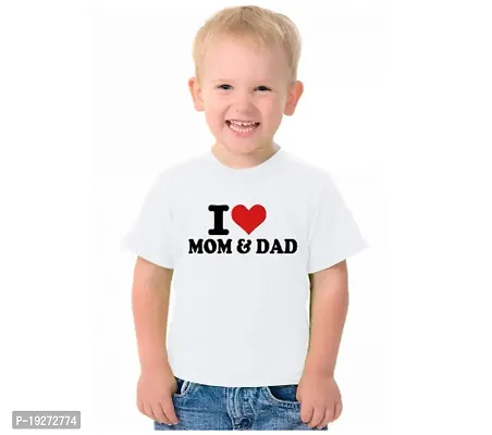 I Love Mom And Dad Printed Polyester T-Shirt For Kids-thumb0