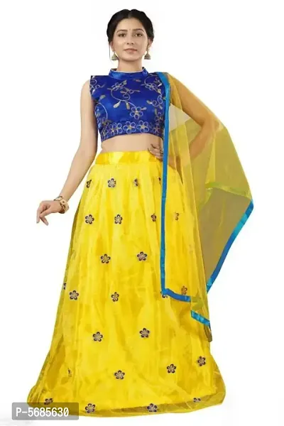 women fancy embroidered lehenga choli (Yellow Blue)-thumb0