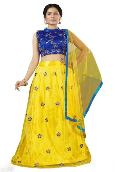 women fancy embroidered lehenga choli (Yellow Blue)