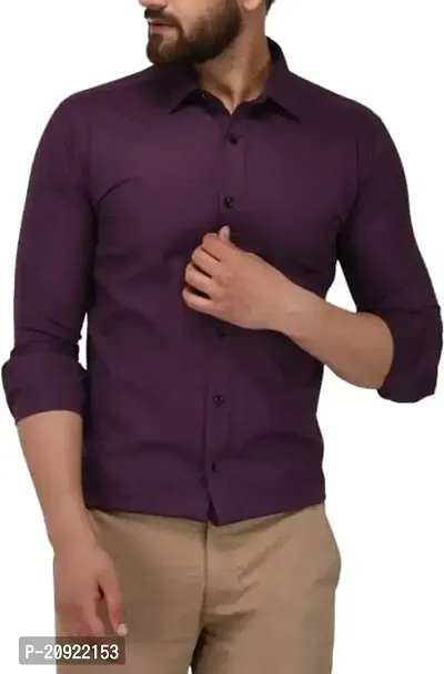 KGN Garments | Men Slim Fit Solid Spread Collar Casual Shirt (XL) Purple-thumb0