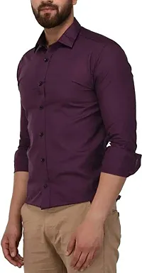 KGN Garments | Men Slim Fit Solid Spread Collar Casual Shirt (XL) Purple-thumb1