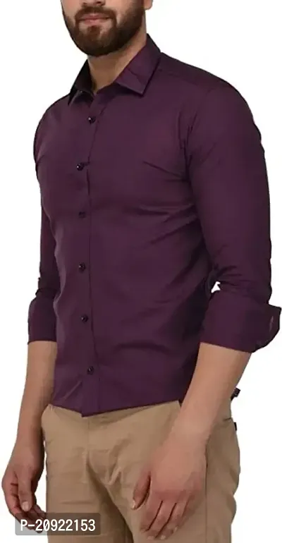 KGN Garments | Men Slim Fit Solid Spread Collar Casual Shirt (XL) Purple-thumb2