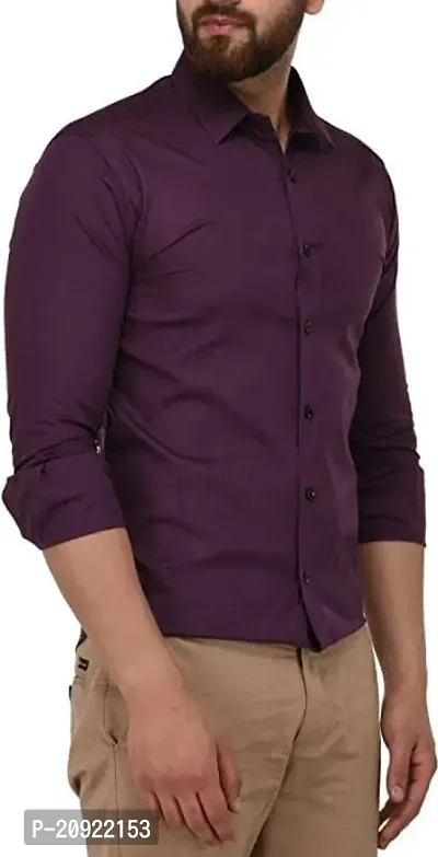 KGN Garments | Men Slim Fit Solid Spread Collar Casual Shirt (XL) Purple-thumb3