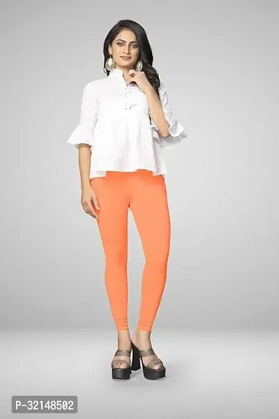 Stylish Orange Polyester Solid Leggings for Women