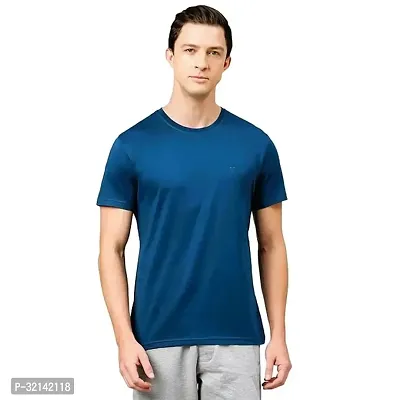 Stylish Blue Polyester Solid Tees for Men-thumb0