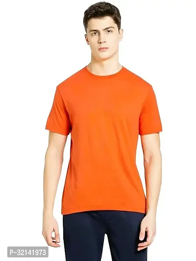 Stylish Orange Polyester Solid Tees for Men-thumb0