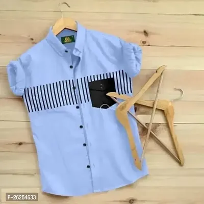 Stylish Blue Cotton Short Sleeves Casual Shirt For Men