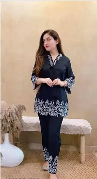 Black colour stylish printed kurti sets-thumb1