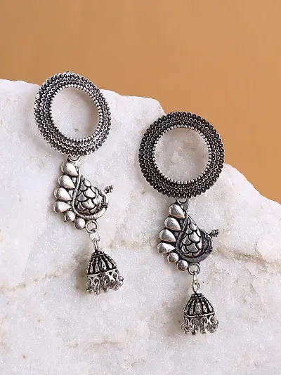 Silver-Toned Oxidised Earrings