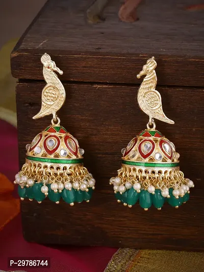 Green Gold Plated Enamel Classic Jhumkas-thumb0