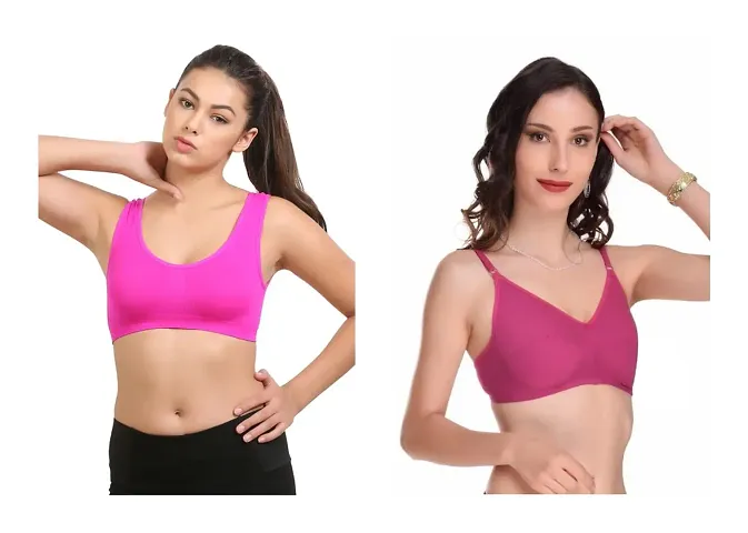 Stylish Blend Solid Bras For Women Pack Of 2