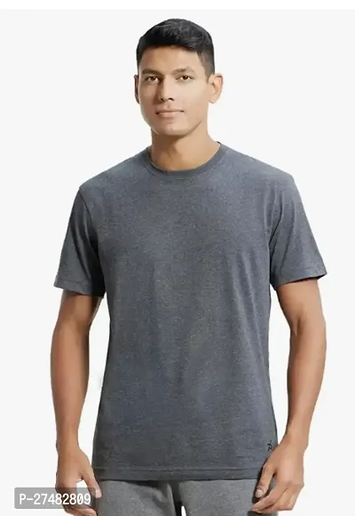 Elegant Cotton Solid Round Neck Tees For Men-thumb0