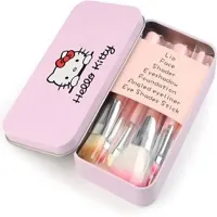 Squared Soft Bristle Makeup Brush With Kitty Print Box- Pink Set Of 7-thumb2