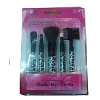 Soft Bristle Makeup Mini Brush Kit- White-Black, Set Of 5 Pcs-thumb1