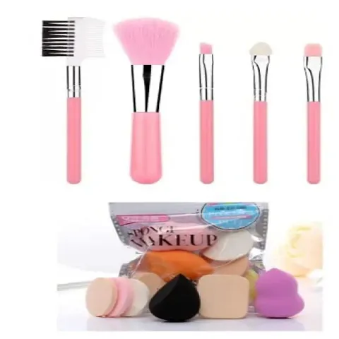 Essential Makeup Kit with 5 Pcs Pink Makeup Brushes Set