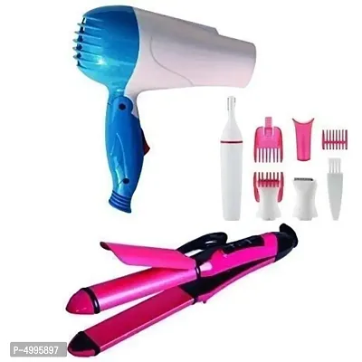 Hair straightener and curler for women with hair dryer and hair trimmer hair remover machine (combo of 3)