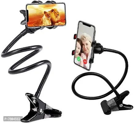 Metal 360 Degree Flexible Portable Foldable - Lazy Stand Bracket Cell Phone Holder/Gooseneck Long Arm Clip Mobile Stand Mobile Stand for Table, Bed Office, Desk-thumb0