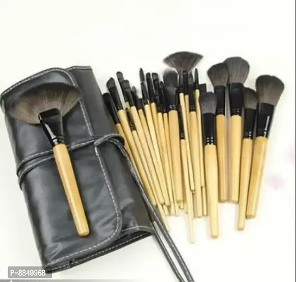 24pcs Makeup Brush Set, 24 Professional Makeup Brushes Kit Wooden Handle with Leather Pouch