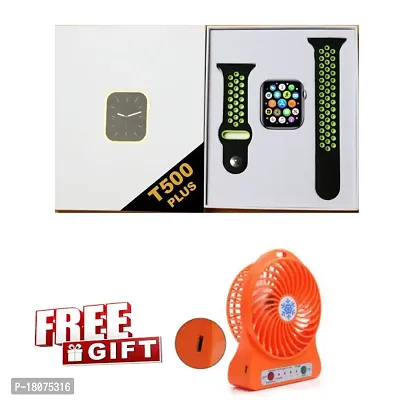 Free Gift T500 Smart Watch With Bluetooth Calling, Fitness Tracker, Steps Counter, Heart Rate Monitor  Mini USB Fan