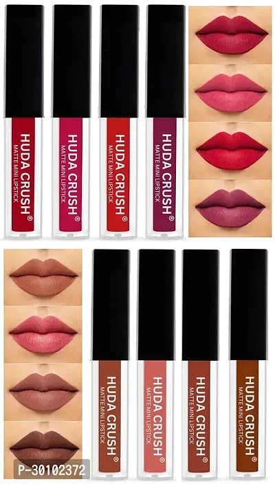 Mini Lipsticks Combo Pack of 8 Liquid Matte Lipstick Set, Red and Nude Edition-thumb0