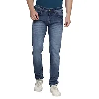 Men's Slim Fit Faded Cotton Blend Blue Mid Rise Jeans-thumb3