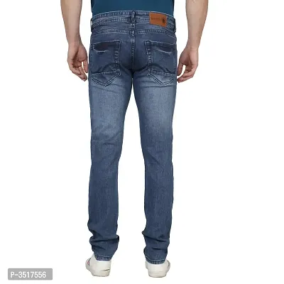 Men's Slim Fit Faded Cotton Blend Blue Mid Rise Jeans-thumb5