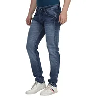 Men's Slim Fit Faded Cotton Blend Blue Mid Rise Jeans-thumb1