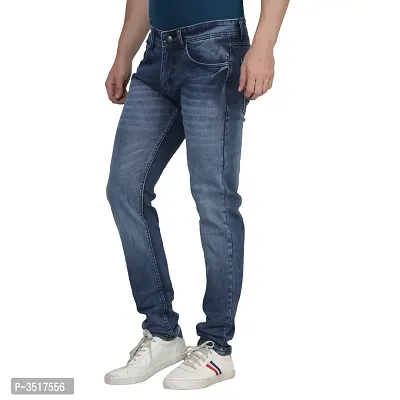 Men's Slim Fit Faded Cotton Blend Blue Mid Rise Jeans-thumb2