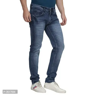 Men's Slim Fit Faded Cotton Blend Blue Mid Rise Jeans-thumb3