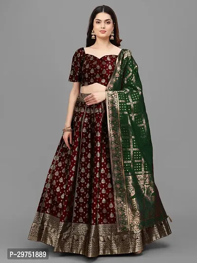 Stylish Maroon Jacquard Lehenga Choli Set For Women