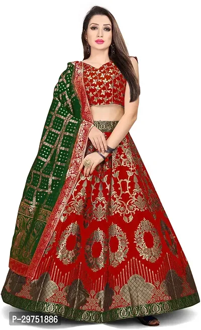 Stylish Red Jacquard Lehenga Choli Set For Women