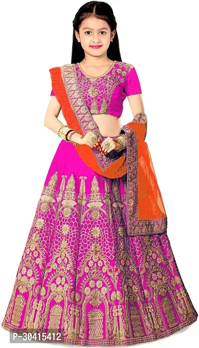 Stylish Pink Embroidery Silk Blend Lehenga Choli For Girls-thumb0